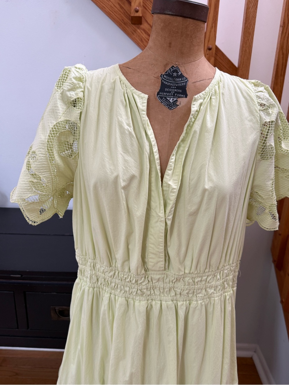 Anthropologie Pale Lime Green Eyelet Maxi Dress - Picture 3 of 7